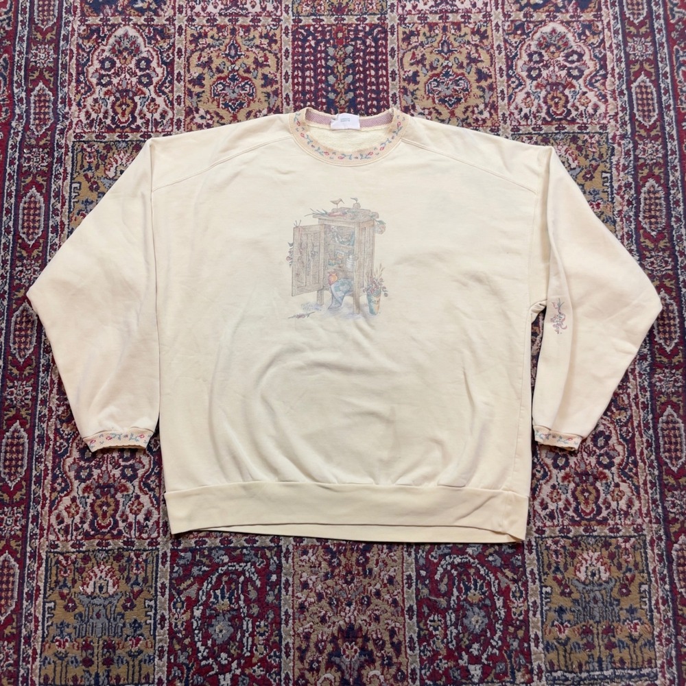 VTG 80s 90s Northern Reflections Yellow‎ Sweatshirt XL floral flower shed ringer